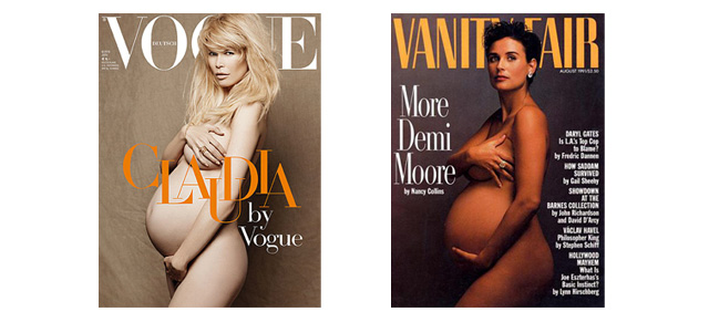 Claudia Schiffer y Demi Moore posando embarazadas